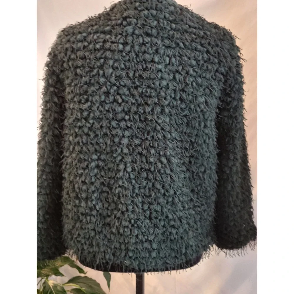 Zara Basic Forest‎ Green Shaggy Popcorn Knit Open Front Jacket Coat Womens Large